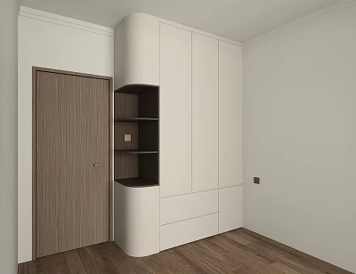 Contemporary White Wardrobe Design With Multiple Cabinet Doors Drawers And Open Shelves 3d model