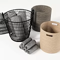 Metal Mesh and Woven Storage Baskets for Home Towel Organizing in Gray Beige Black