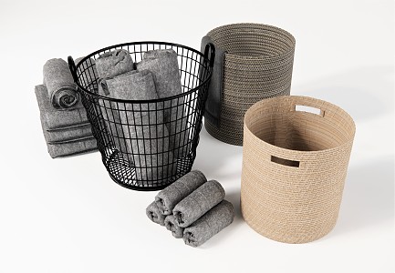 Modern Dirty Clothes Basket Towel Wipe Face Towel Basket Bamboo Basket Bamboo Basket Dirty Clothes Basket 3d model