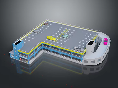 Multi Level Parking Lot Structure With Colored Vehicles Parking Lines And Entrance Exit 3d model