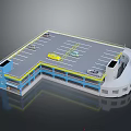 Multi Level Parking Lot Structure With Colored Vehicles Parking Lines And Entrance Exit 3d model