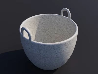 White Speckled Cookware Bowl With Dual Handles And Textured Exterior 3d model