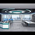 Modern Data Monitoring Control Room With Large Screens Charts Long Table Office Chairs And Windows