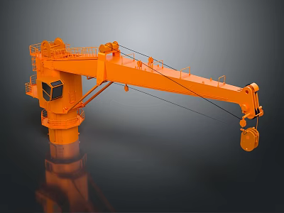 Orange Industrial Crane With Base Mount And Heavy Duty Construction Features 3d model