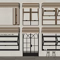 Various Storefront Window Designs With Awnings Frames And Glass Panels 3d model
