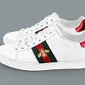 White Casual Sneakers With Red Green Stripes And Bee Emblem Design