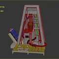 Industrial Mechanical Device With Metal Frame Blue Cylinder Green Glowing Tubes Cables And Control Panel