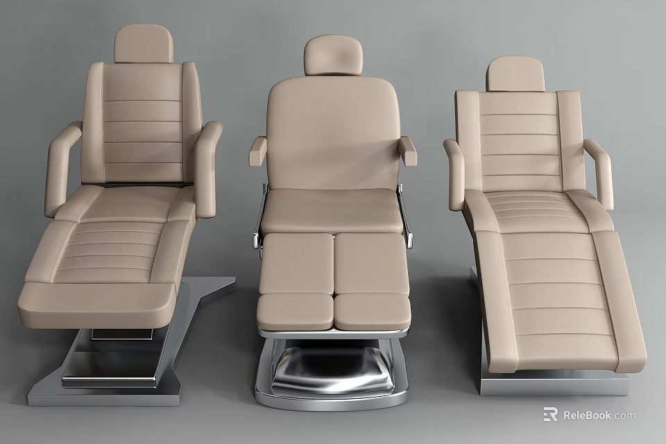 Three Different Designed Beige Massage Chairs With Metal Base And Comfortable Seats 3d model 