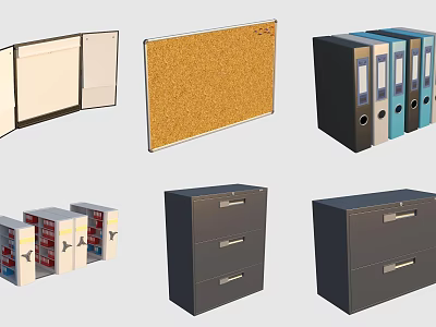Modern Display Shelves with Open Design Cork Board File Boxes and Drawer Cabinets 3d model