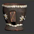 Handmade Brown Ceramic Mug With Square Handle Shell Decorations And Flower Pattern