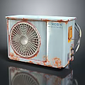 Old Outdoor Air Conditioner Unit Featuring Rusty Body And Fan Grill