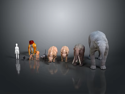 Various Animal Models Including Lion Mammoth And Elephant With Human Figure Scale 3d model