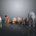 Various Animal Models Including Lion Mammoth And Elephant With Human Figure Scale