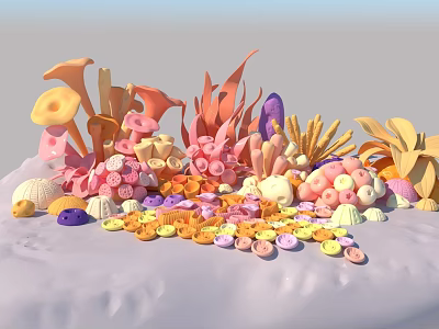 Vibrant Aquatic Plants With Diverse Shapes Colorful Shells And Marine Elements 3d model