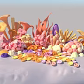 Vibrant Aquatic Plants With Diverse Shapes Colorful Shells And Marine Elements