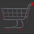 Mini Shopping Cart with Red Wheels Handle and Metal Frame on Gray