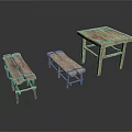 Rustic Wooden Table And Benches Set With Natural Wood Texture And Simple Design