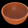 Orange Ceramic Bowl With Ancient Figural Carvings And Decorative Patterns As Household Item
