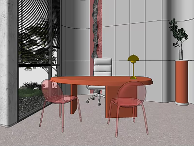 Modern office table and chair potted plant ornaments 3d model