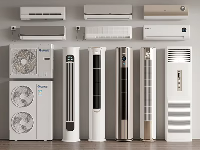 Different Types of Air Conditioners and Fans with Modern Designs on 3d model