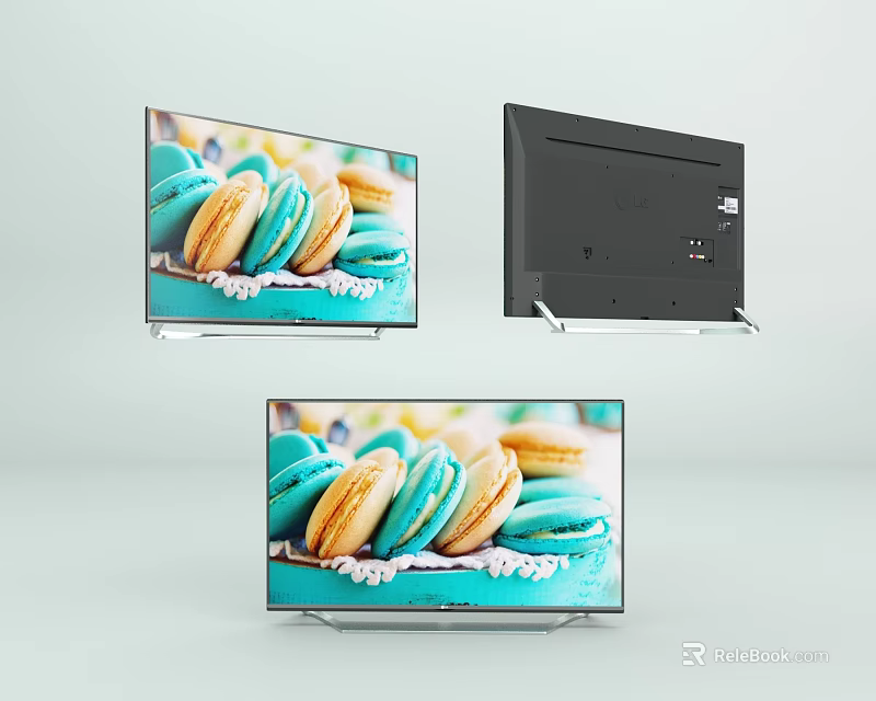 Modern Television with Colorful Macarons Display on Screen and Sleek Black Back Design 3d model 