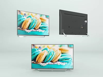 Modern Television with Colorful Macarons Display on Screen and Sleek Black Back Design 3d model