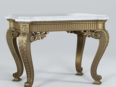 Elegant Console Table With Gold Metal Carved Frame And White Marble Top 3d model