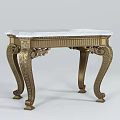 Elegant Console Table With Gold Metal Carved Frame And White Marble Top