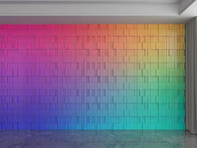 Modern Rainbow Gradient Cube Background Wall With Colorful Decorative Blocks 3d model