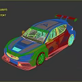 Orange And Blue Sporty Race Car With Rear Spoiler Gold Wheels And Aerodynamic Design