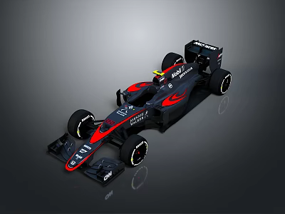 Black and Red McLaren Formula 1 Car With Streamlined Design Large Tires and Driver 3d model