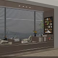 Cozy Bay Window With Window Blinds Wooden Cushions Tea Table Decorative Items And Green Plant