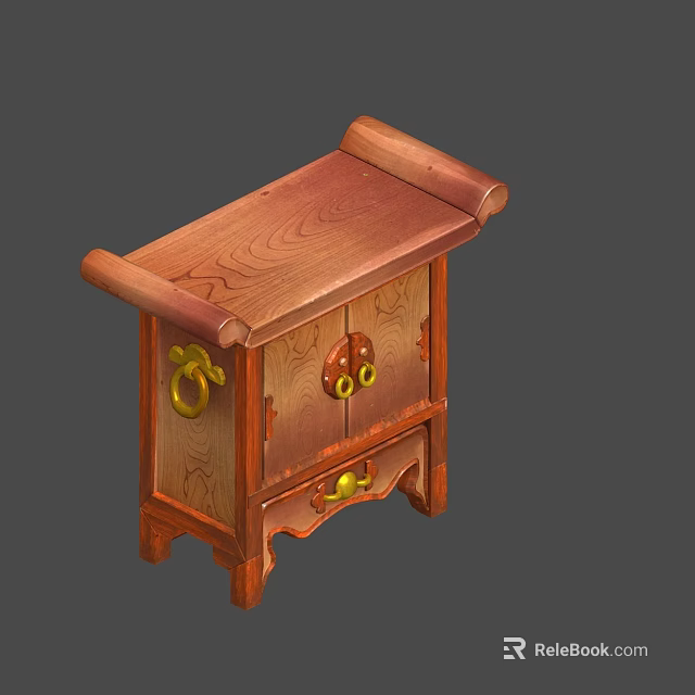 Traditional Wooden Wall Cabinet With Curved Top Drawers Doors And Golden Decorative Hardware 3d model 