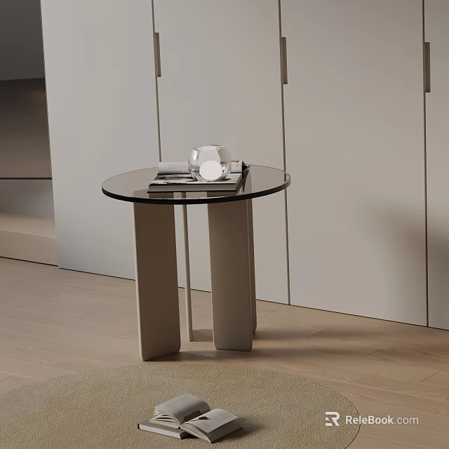 Modern Round Side Table With Glass Top And Twin Column Base In Living Room 3d model 
