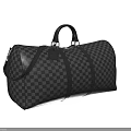 Black And Gray Checkerboard Travel Duffel Bag With Leather Handles And Metal Hardware