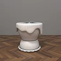 Modern Stool With White Top Black Body White Base Trim On Wooden Floor Gray Wall Background