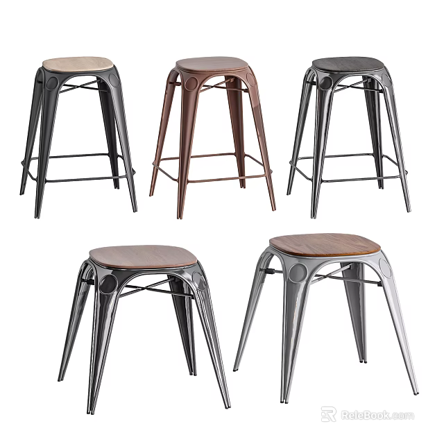 Stylish Modern Stools With Metal Frame And Different Color Seat Cushions 3d model 