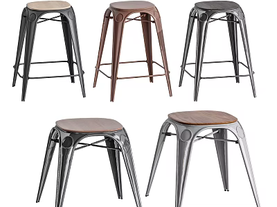 Stylish Modern Stools With Metal Frame And Different Color Seat Cushions 3d model