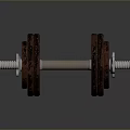 Vintage Cast Iron Dumbbell With Rustic Weight Plates And Metal Bar