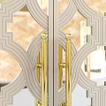Elegant Modern Swing Door With Geometric Pattern Glass And Golden Handles