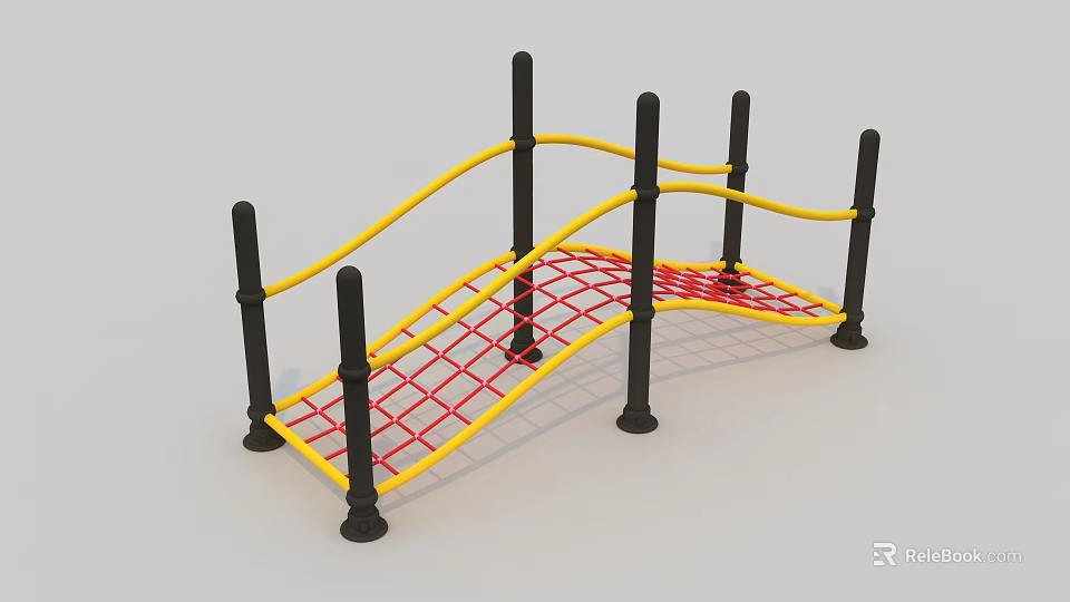 Colorful Climbing Playground Equipment With Yellow Rails Red Net And Black Posts 3d model 