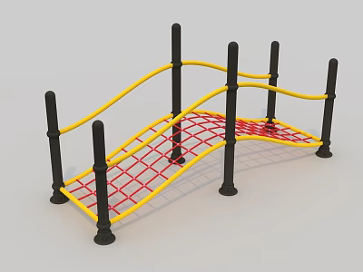 Colorful Climbing Playground Equipment With Yellow Rails Red Net And Black Posts 3d model