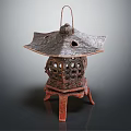 Traditional Candle Lantern With Intricate Lattice Design Pagoda Style Top And Four Legged Base