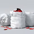 Open White Storage Bags With Red Chili Peppers And Scattered Peppers
