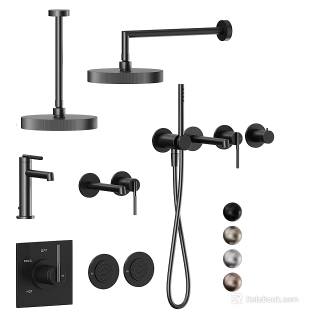 Modern Black Shower System With Rainfall Head Handheld Sprayer And Control Valves 3d model 
