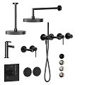 Modern Black Shower System With Rainfall Head Handheld Sprayer And Control Valves