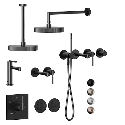 Modern Black Shower System With Rainfall Head Handheld Sprayer And Control Valves 3d model