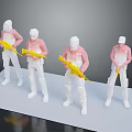 Yellow Weapon Held by White Figurines with Pink Tops and White Helmets on White Platform