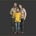 Family Portrait With Parents And Child In Yellow Sweater Standing Together