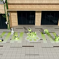 Outdoor Panda Themed Building With Large Billboards Sculptures And Bamboo